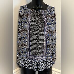 Lucky Brand Long Sleeve Blouse Tunic Size 1X Royal Black Maroon Rayon Boho